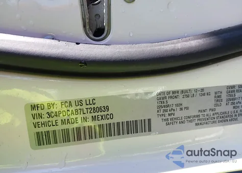 2020 Dodge Journey Se Value from USA, damaged, VIN 3C4PDCAB7LT280639